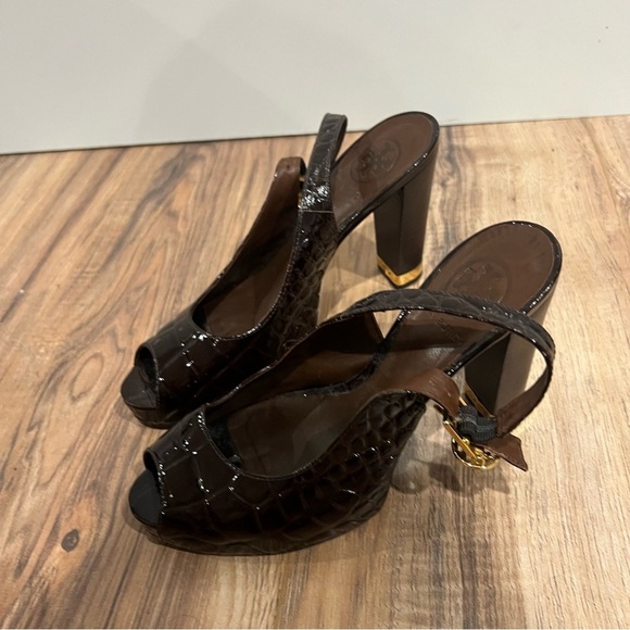 Tory Burch Slingback Y2K Snakeskin Leather Heels - Picture 10 of 12